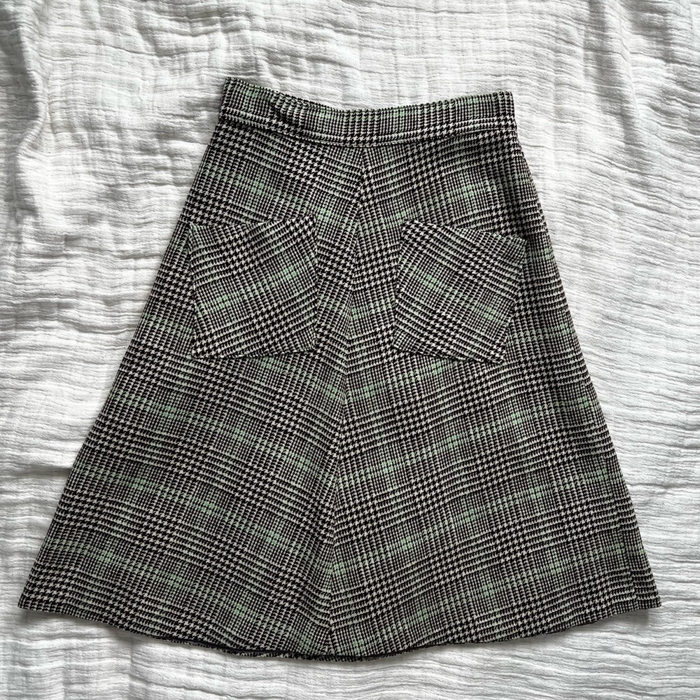 Women’s Vintage High Waisted Skirt Brown/Cream/Green Plaid